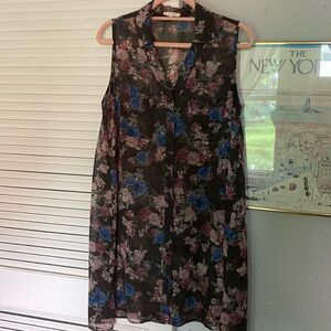 Pleione sheer collared floral dress size L GUC